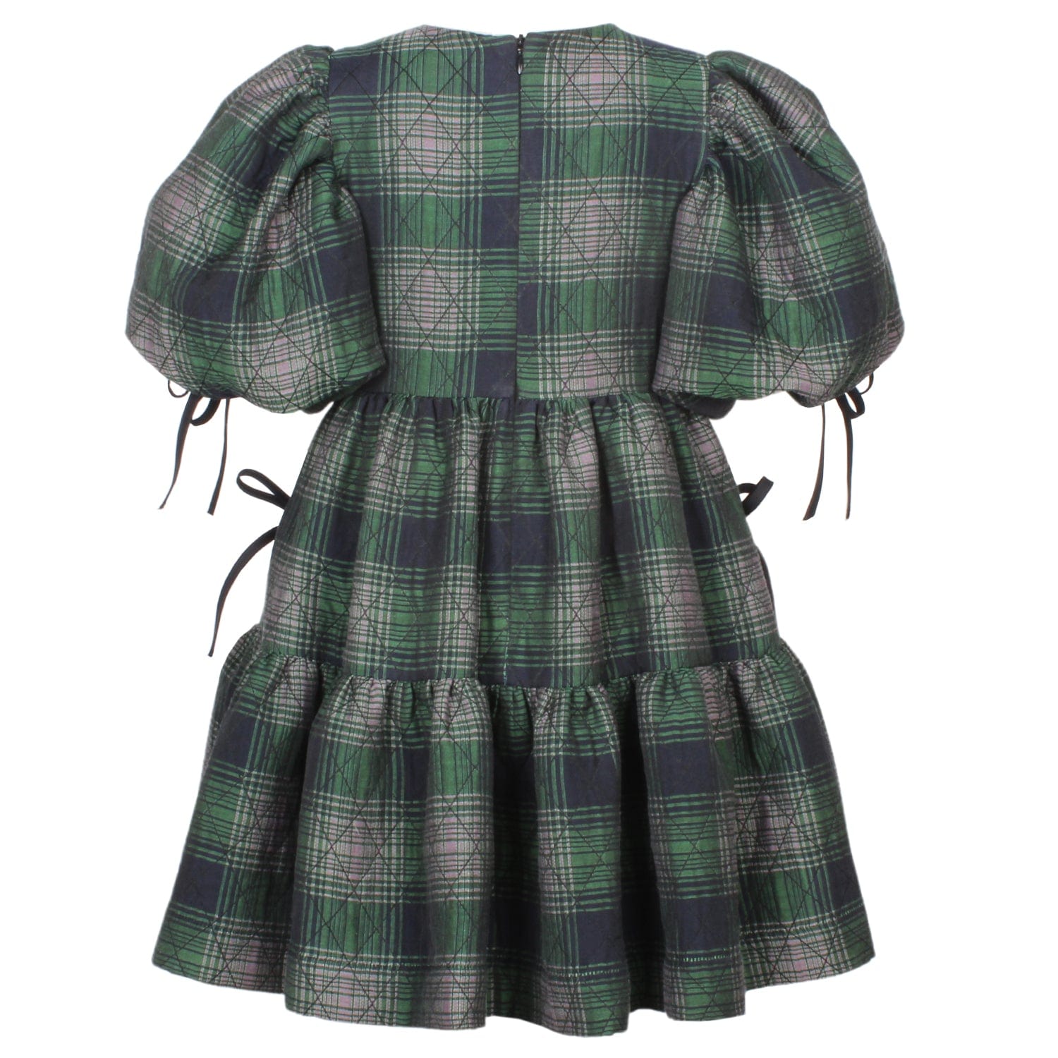 Balloon Dress Green Quilted Check