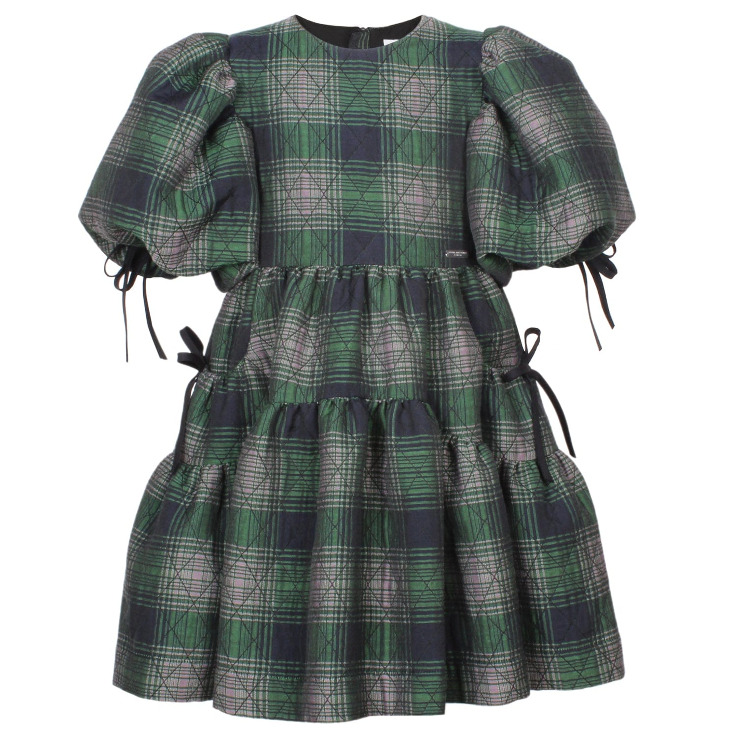 Balloon Dress Green Quilted Check