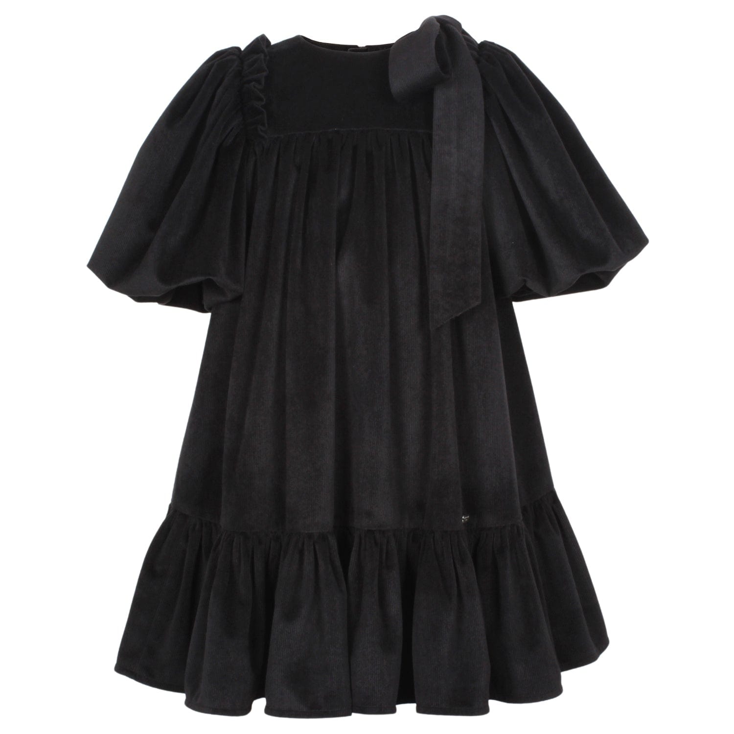 Catch Me Dress Bow On Shoulder Black Cord