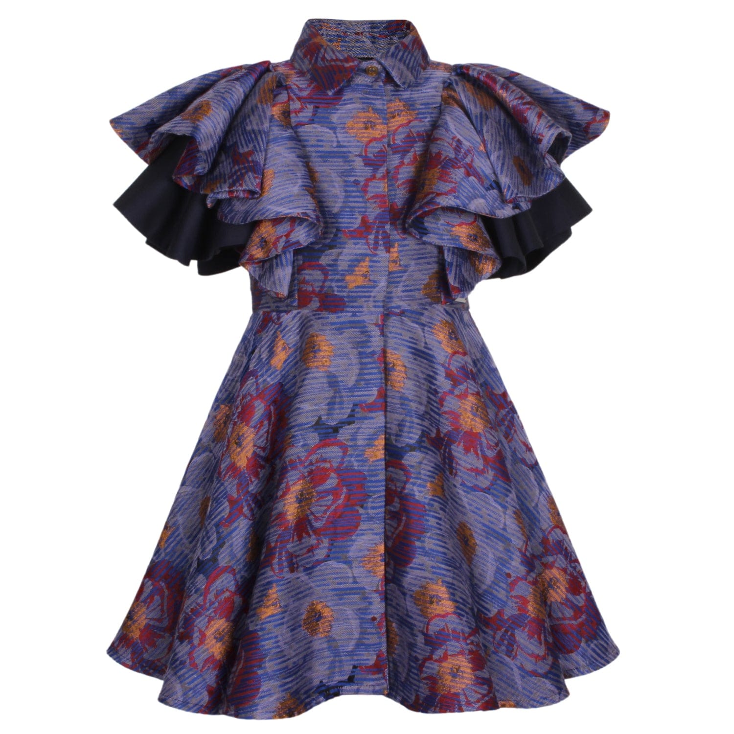 Maisie Dress Blue Stripe Flower 6YRS SAMPLE